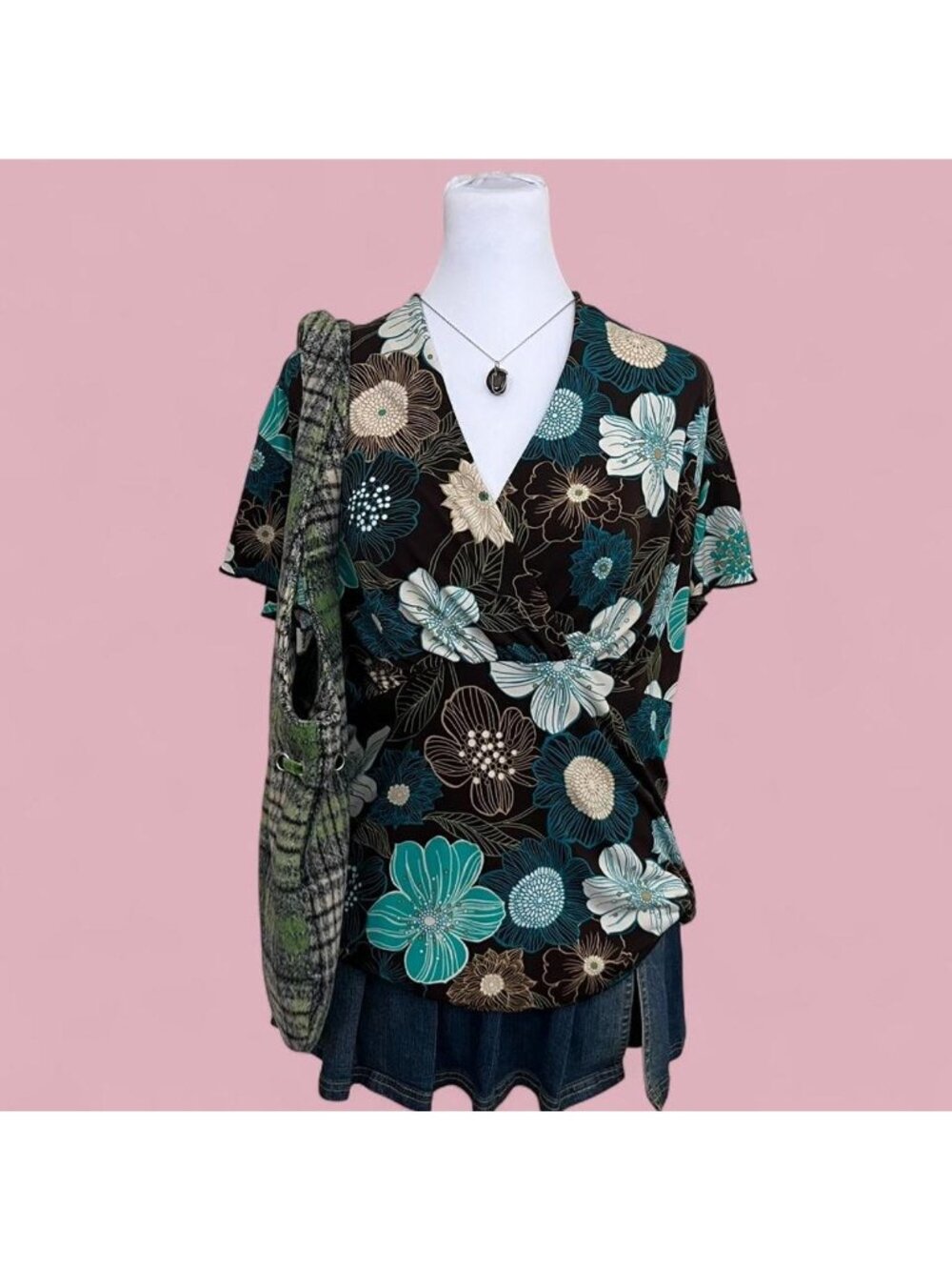 y2k blue brown floral beachy summer vacation boho stretchy going out top